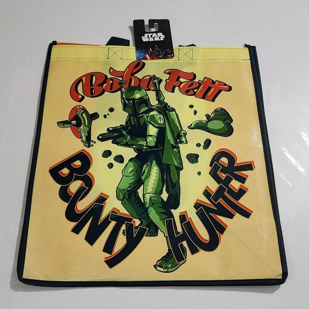 Disney Star War World Boba Fett Bounty Hunter Yellow & Black Tote Bag NEW